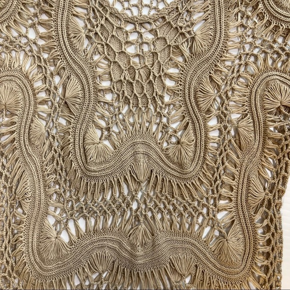 Open Knit Crochet Beige Boho Sweater Boho Festival Y2K Vibe Top Large - Picture 2 of 5